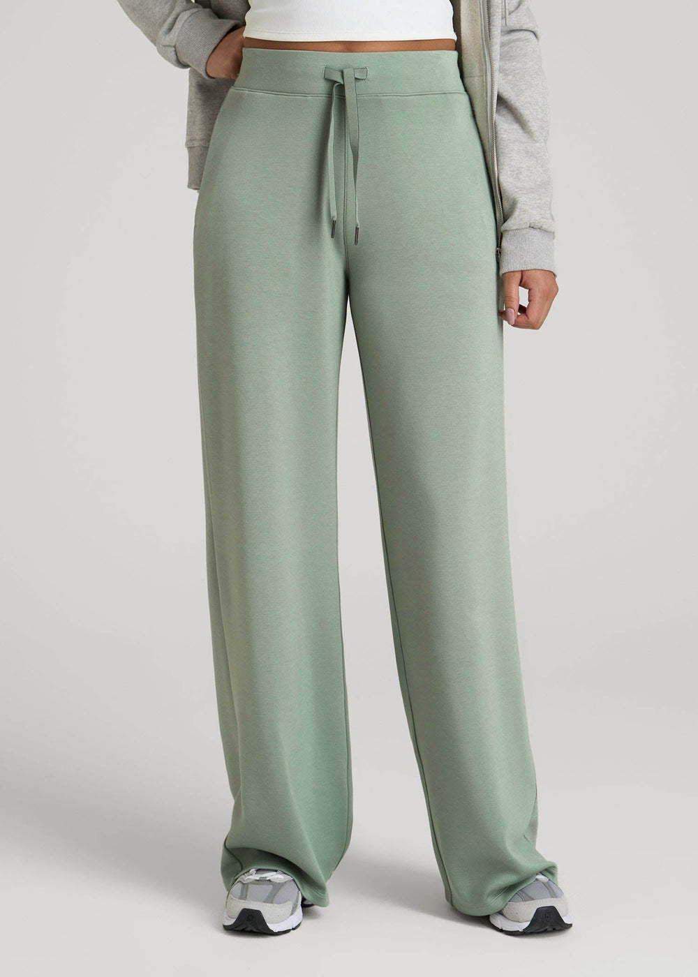 American Tall Discount | Pull-On Tie Waist Wide Leg Pants for Tall Women in Seagrass