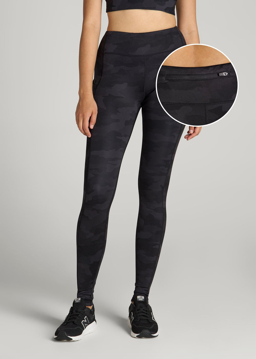American Tall Sale | Women's Active Leggings with Pockets for Tall Women in Grey Camo