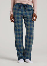 American Tall Online Shop | Tie Waist Flannel Pajama Pants for Tall Women in Navy and Balsam Green Plaid