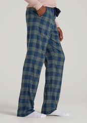 American Tall Online Shop | Tie Waist Flannel Pajama Pants for Tall Women in Navy and Balsam Green Plaid