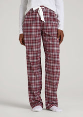 American Tall Online | Tie Waist Flannel Pajama Pants for Tall Women in Wine and Grey Lilac Plaid