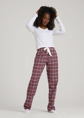 American Tall Online | Tie Waist Flannel Pajama Pants for Tall Women in Wine and Grey Lilac Plaid