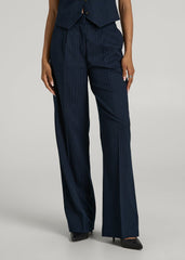 American Tall Online | High-Rise Wide-Leg Pleated Dress Pants for Tall Women in Navy Pinstripe