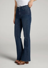 American Tall Outlet | Chloe High Rise Flare Jeans for Tall Women in Faded Dark Indigo