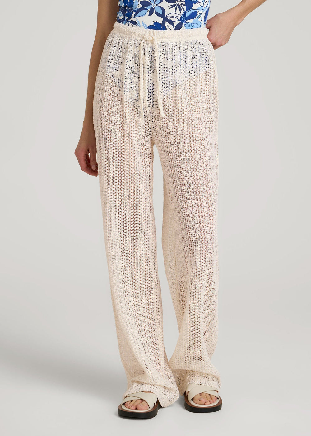 American Tall Sale | Openwork Knit Pants for Tall Women in Natural