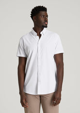 American Tall Sale | Short Sleeve Traveler Stretch Button Shirt for Tall Men in White