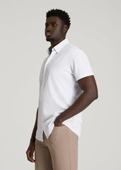 American Tall Sale | Short Sleeve Traveler Stretch Button Shirt for Tall Men in White