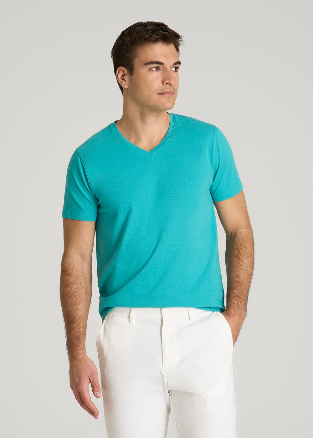 American Tall Online Shop | The Essential Modern Fit V-Neck Tee for Tall Men in Baltic Turquoise