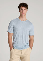 American Tall Sale | Linen Crewneck T-Shirt for Tall Men in Sky Blue Mix