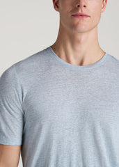 American Tall Sale | Linen Crewneck T-Shirt for Tall Men in Sky Blue Mix