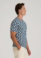 American Tall For Sale | Stretch Pima Cotton Printed Tee for Tall Men in Bright Blue Floral