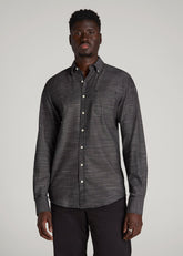 American Tall Online Shop | Textured Weave Cotton Button-Up Shirt for Tall Men in Black