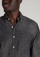American Tall Online Shop | Textured Weave Cotton Button-Up Shirt for Tall Men in Black