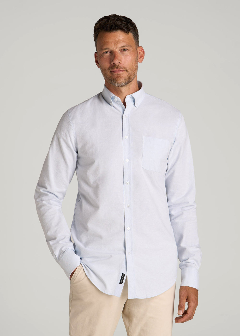 American Tall Sale | Washed Oxford Shirt for Tall Men in Light Blue