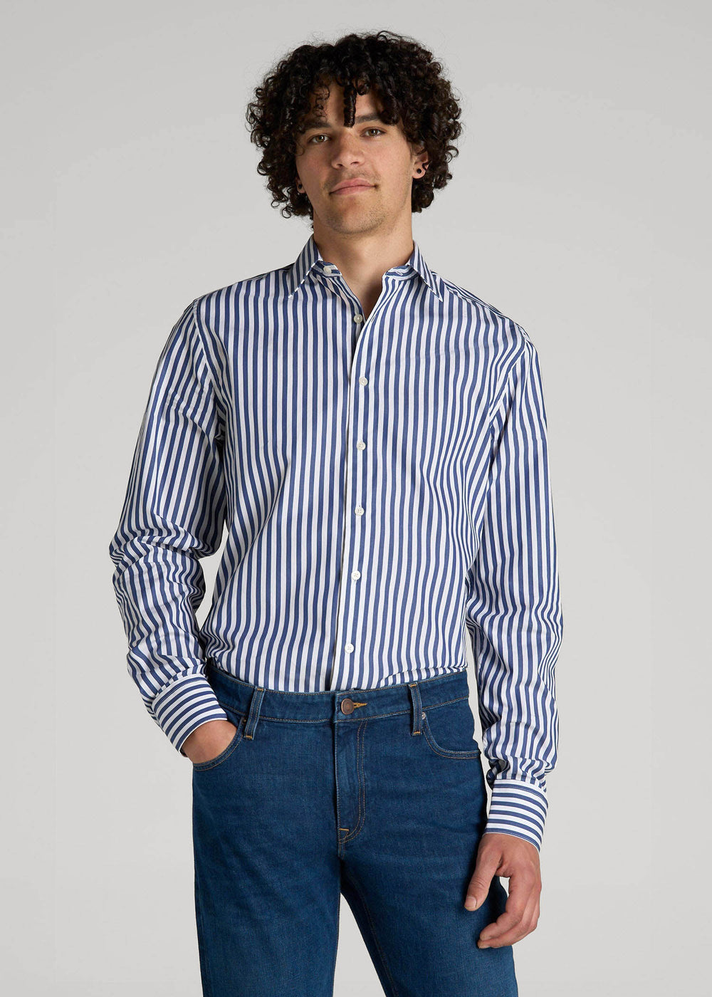 American Tall For Sale | Premium Dress Shirt for Tall Men in Bold Blue Stripe