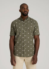 American Tall Online | Seersucker Short Sleeve Shirt for Tall Men in Olive and Beige Floral