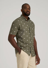American Tall Online | Seersucker Short Sleeve Shirt for Tall Men in Olive and Beige Floral