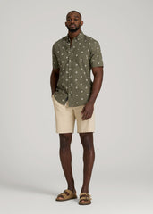 American Tall Online | Seersucker Short Sleeve Shirt for Tall Men in Olive and Beige Floral