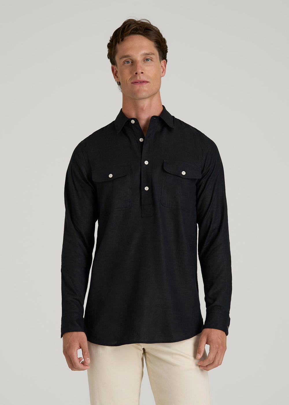 American Tall For Sale | Linen Popover Shirt for Tall Men in Black