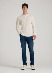 American Tall Discount | Double Honeycomb Thermal Long-Sleeve Henley Shirt for Tall Men in White Alyssum
