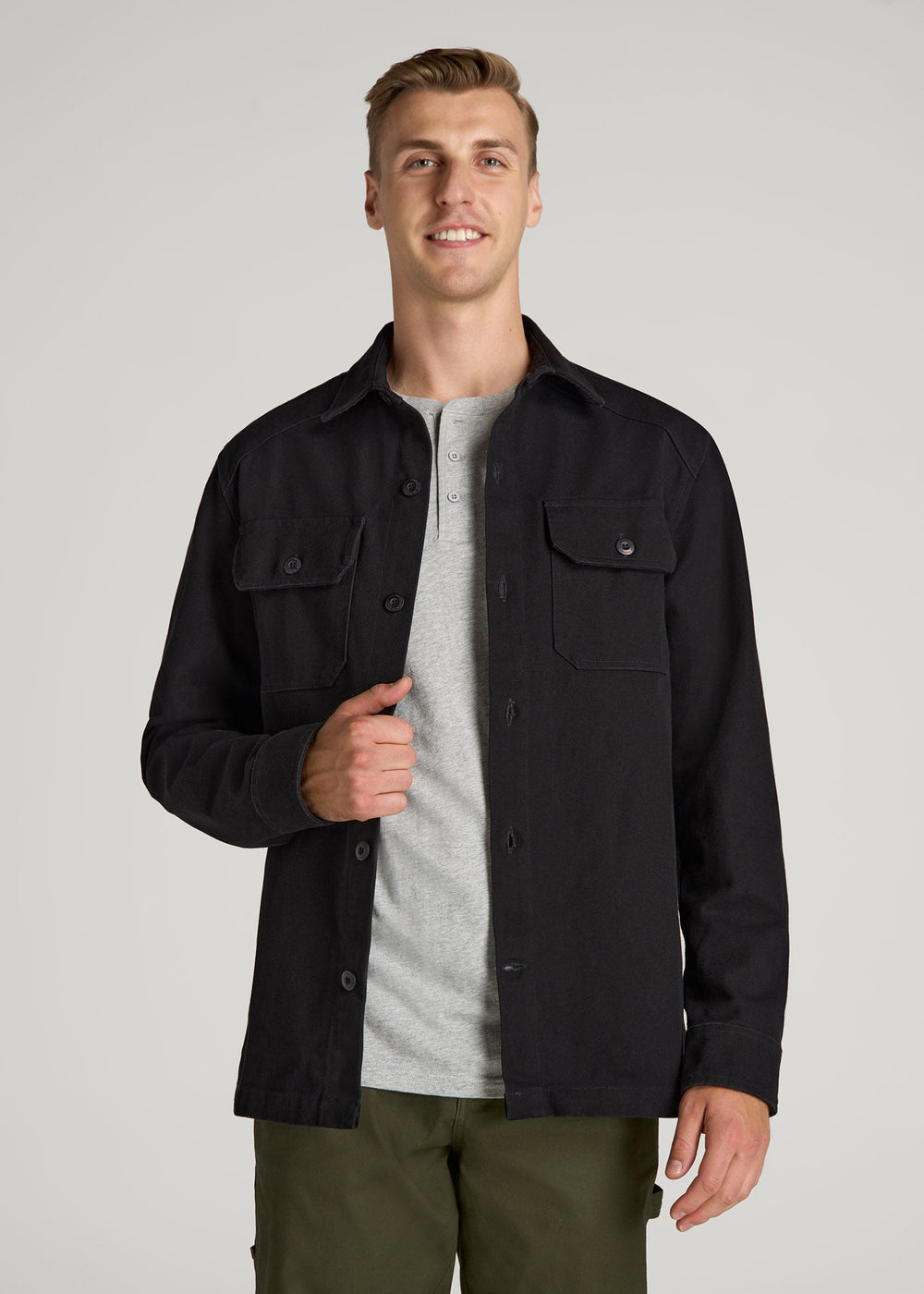 American Tall Online Shop | LJ&S Canvas Shirt Jacket for Tall Men in Black