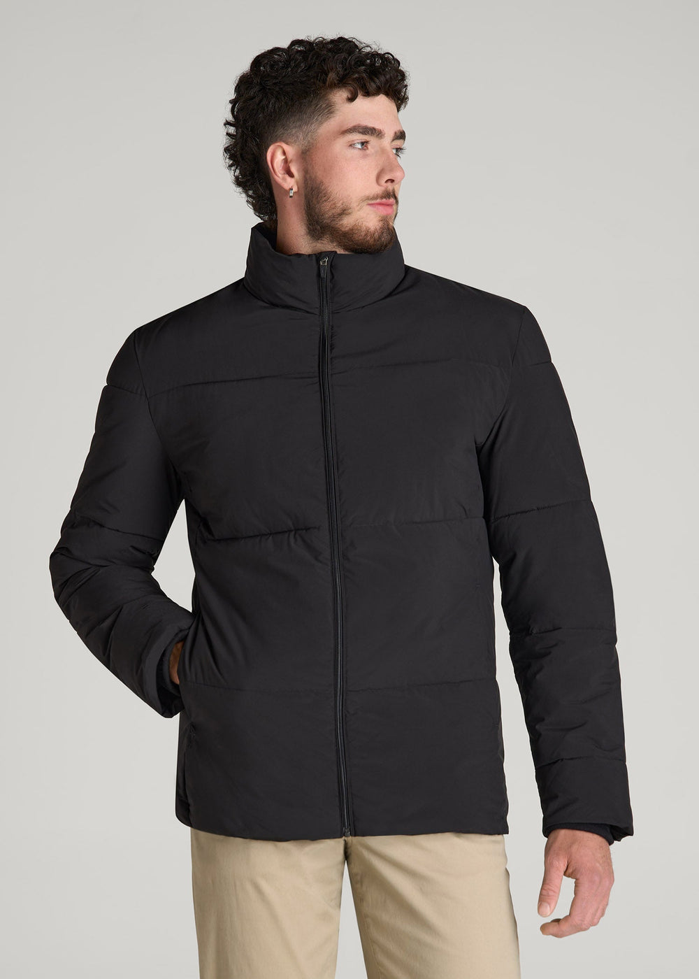 American Tall For Sale | Stand Collar Puffer Coat Jacket for Tall Men in Black