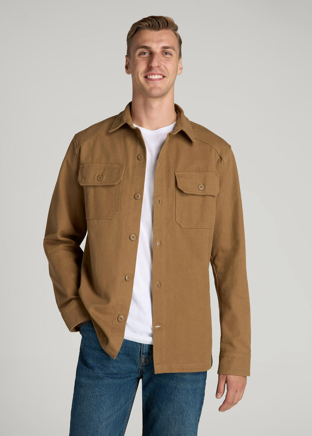 American Tall Online Shop | LJ&S Canvas Shirt Jacket for Tall Men in Sahara