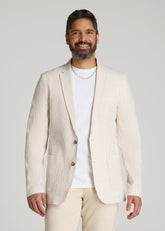 American Tall Sale | Stretch Seersucker Blazer for Tall Men in Off White and Beige Stripe