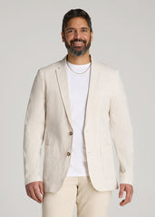 American Tall Sale | Stretch Seersucker Blazer for Tall Men in Off White and Beige Stripe