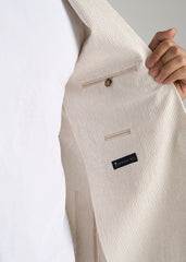 American Tall Sale | Stretch Seersucker Blazer for Tall Men in Off White and Beige Stripe