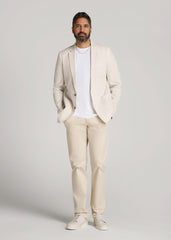 American Tall Sale | Stretch Seersucker Blazer for Tall Men in Off White and Beige Stripe