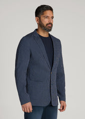 American Tall For Sale | Stretch Seersucker Blazer for Tall Men in Navy and Off White Stripe