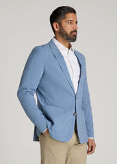 American Tall Discount | Stretch Seersucker Blazer for Tall Men in Tonal Blue Stripe