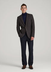 American Tall Outlet | Wool Blend Blazer for Tall Men in Indigo and Brown Houndstooth