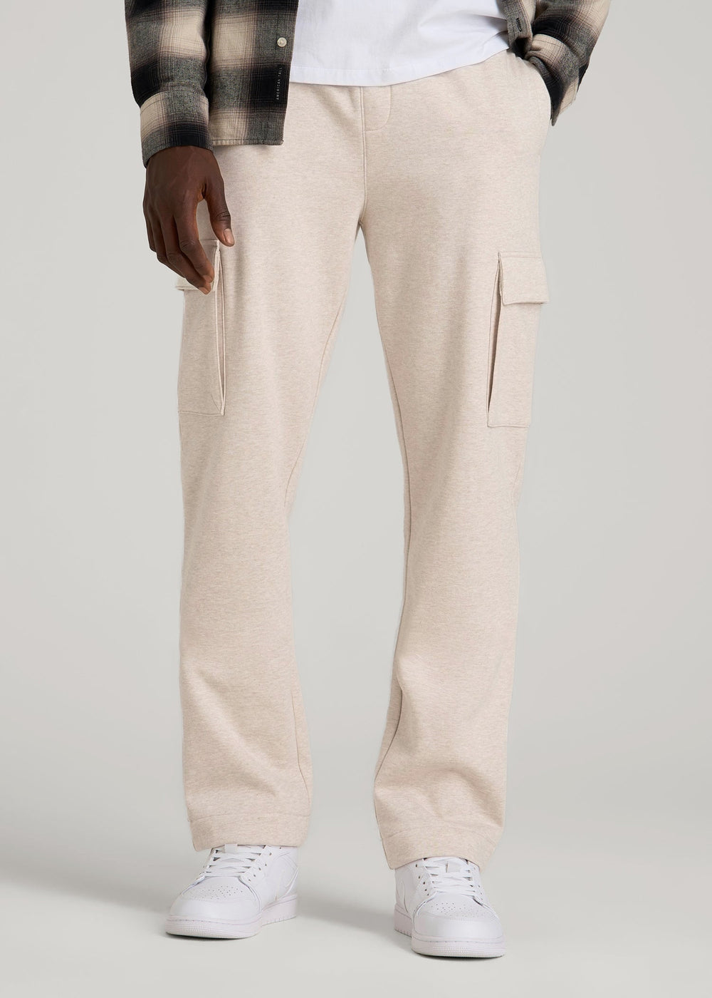 American Tall Online Shop | Wearever Fleece Straight Leg Cargo Sweatpant for Tall Men in Oatmeal Mix