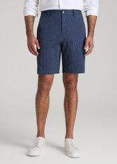 American Tall Outlet | Seersucker Shorts for Tall Men in Navy and Off White Stripe