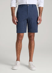 American Tall Outlet | Seersucker Shorts for Tall Men in Navy and Off White Stripe