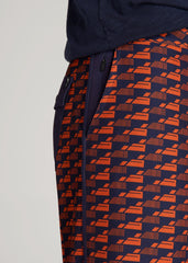 American Tall Discount | Hi-Tide Scallop Board Shorts for Tall Men in Bright Orange Geometric