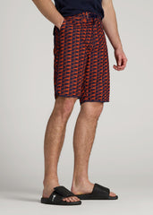 American Tall Discount | Hi-Tide Scallop Board Shorts for Tall Men in Bright Orange Geometric