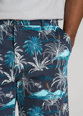 American Tall Online | Printed Stretch Cotton Shorts for Tall Men in Blue and White Palms