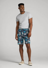 American Tall Online | Printed Stretch Cotton Shorts for Tall Men in Blue and White Palms