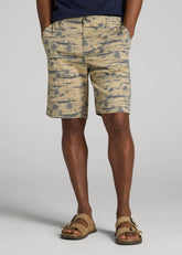 American Tall Sale | Printed Stretch Cotton Shorts for Tall Men in Grey Oceanic Print