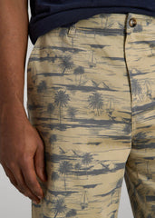 American Tall Sale | Printed Stretch Cotton Shorts for Tall Men in Grey Oceanic Print