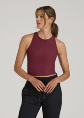 American Tall Discount | Cropped Ribbed Tank Top for Tall Women in Tawny Port