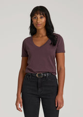 American Tall Sale | Scoop V-Neck Tee for Tall Women in Merlot