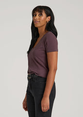 American Tall Sale | Scoop V-Neck Tee for Tall Women in Merlot