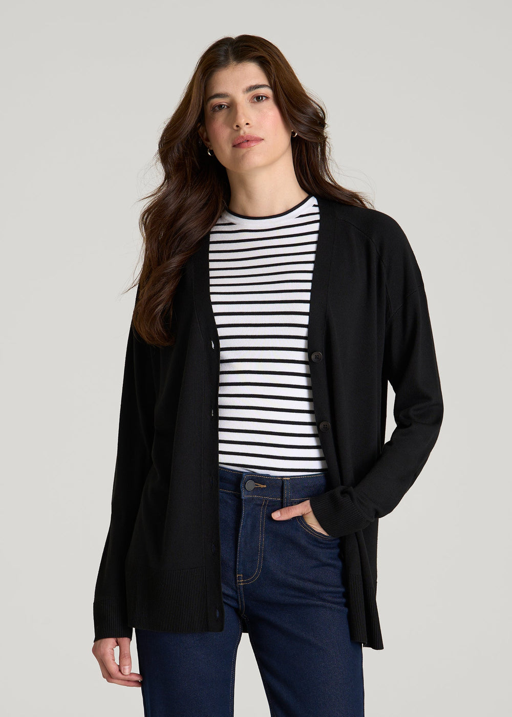 American Tall For Sale | Linen Blend Knit Cardigan for Tall Women in Black