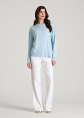 American Tall Discount | Linen Blend Knit Crewneck for Tall Women in Ice Blue