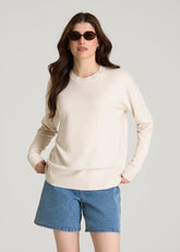 American Tall Sale | Linen Blend Knit Crewneck for Tall Women in White Sand