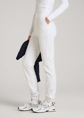 American Tall Discount | Wearever Fleece Slim Fit High-Waisted Garment Dye Sweatpants for Tall Women in Heather Cloud White